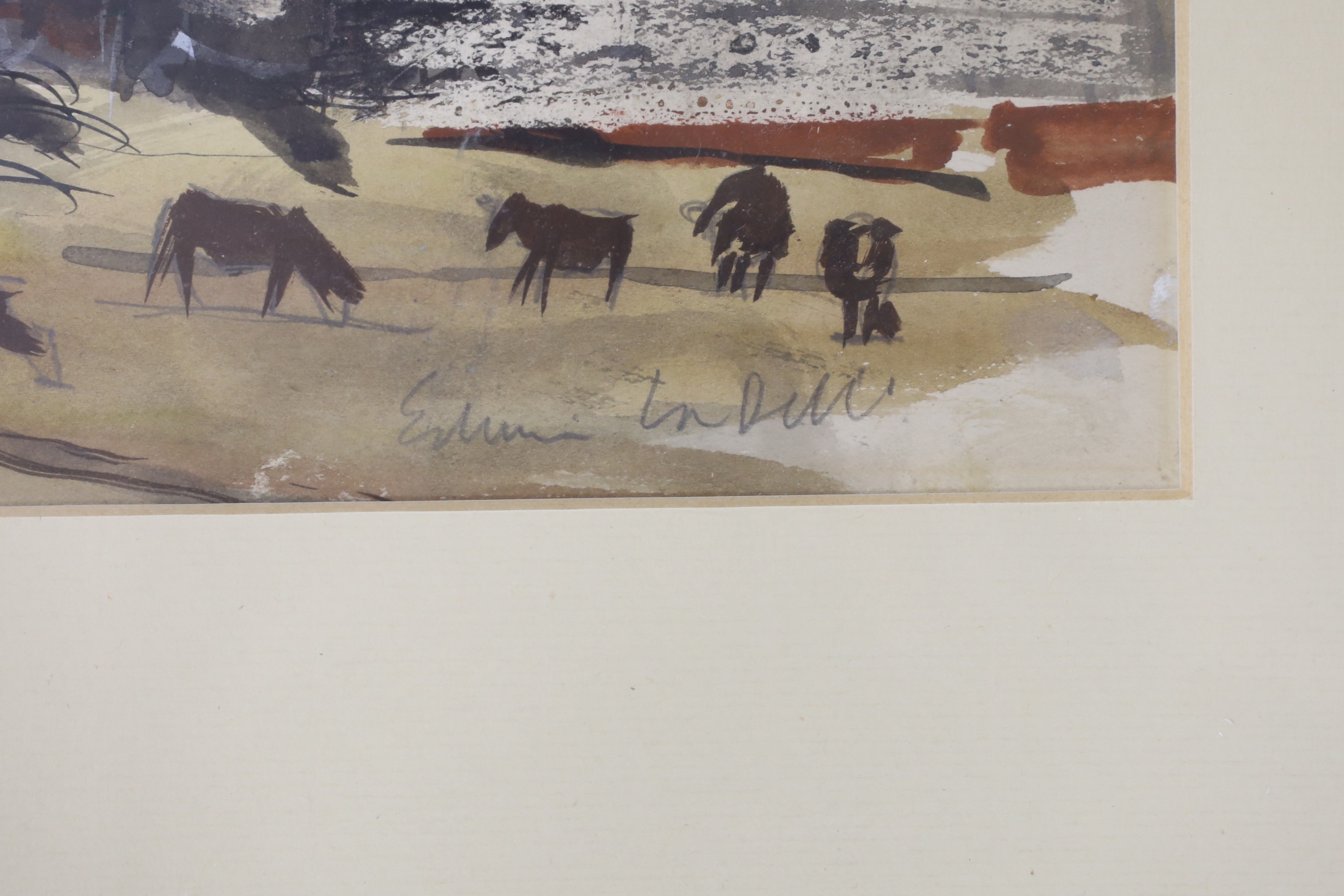 Edwin LaDell (1919-1970), ink and watercolour, 'Stonor Park', signed with Exhibition labels verso, 35 x 52cm